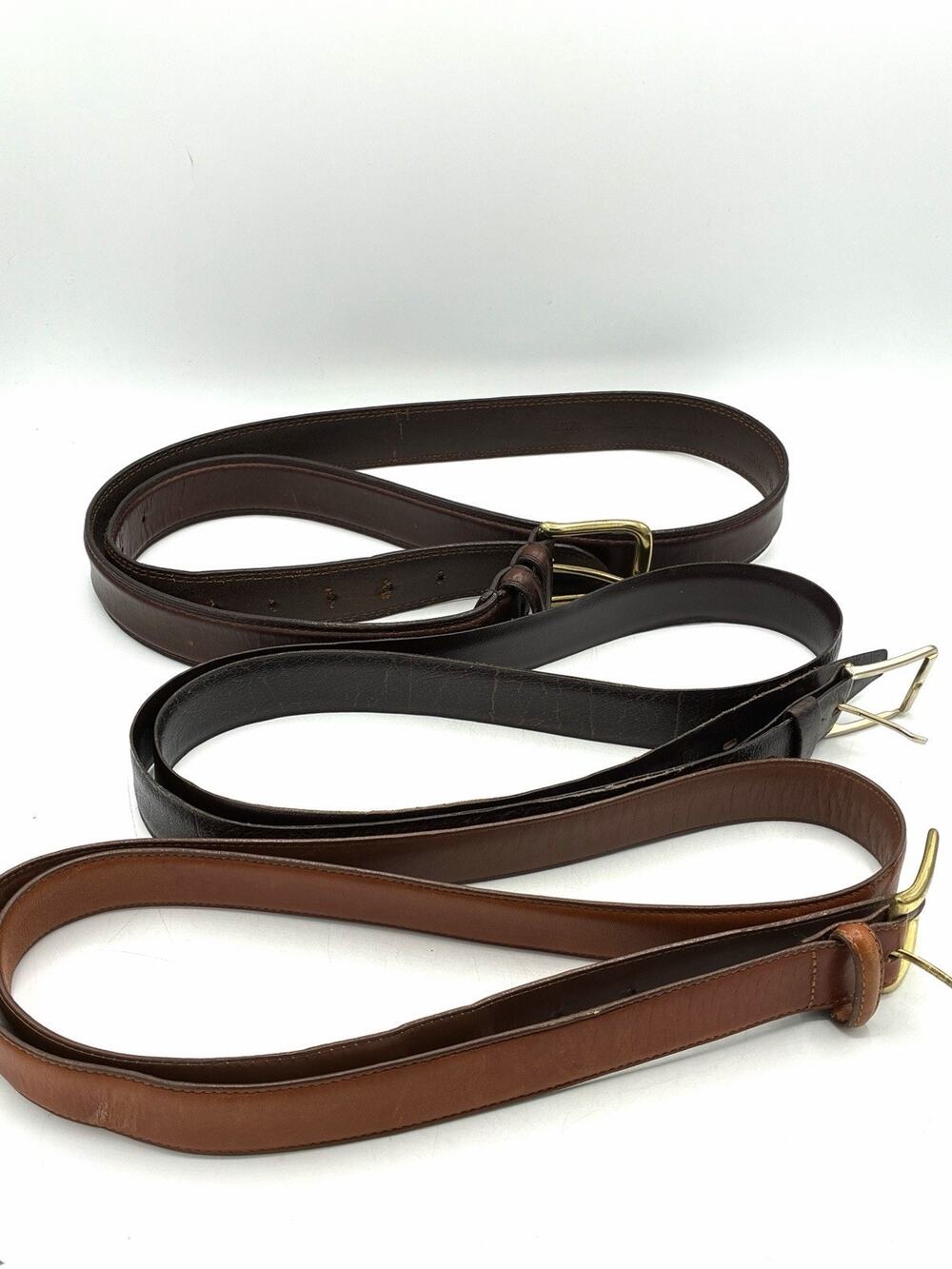 Lot 3 Vintage Leather Belts Size 46 Lands End Brown Black Mens Large